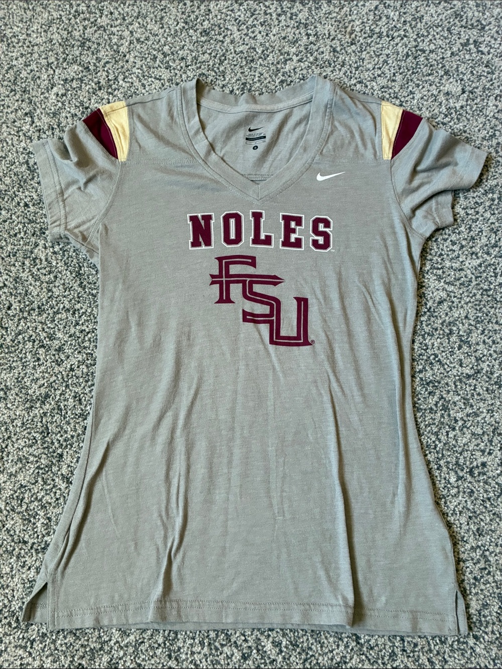Nike Women's Florida State Gray V-Neck 'Noles' Tee with Garnet and Gold Accents